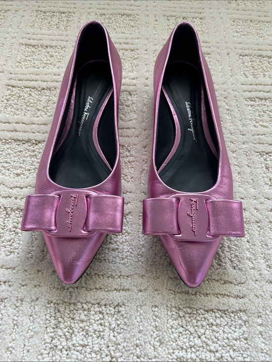 Salvatore Ferragamo Shoes - Salvatore Ferragamo Metallic Pink Varina Pointed-Toe Flats